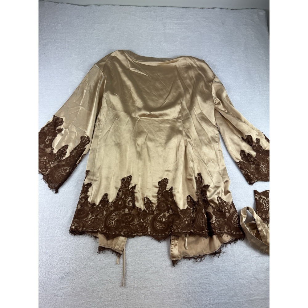 12th Tribe Gold Standard Champagne Kimono Dress Satin Lace Trim Womens M - Picture 10 of 10